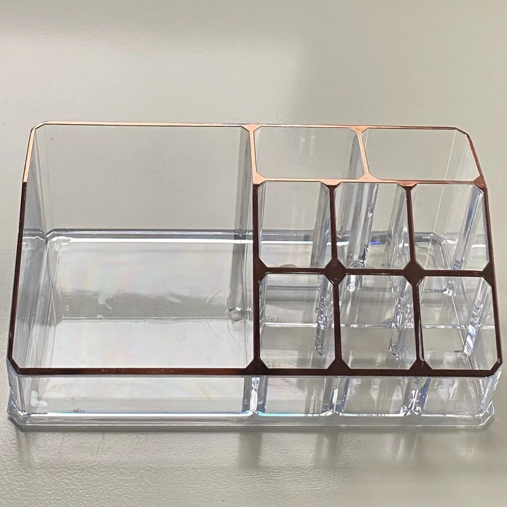 Clear Acrylic Makeup or Desk Organizer with Rose Gold Accents 7